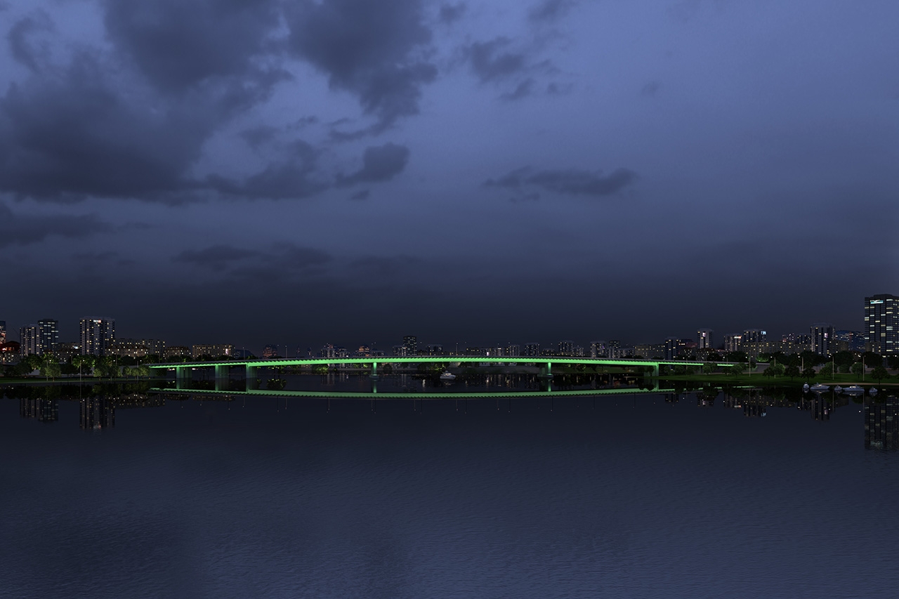 рхитектурно-художественная подсветка моста через Кожуховский затон в Москве