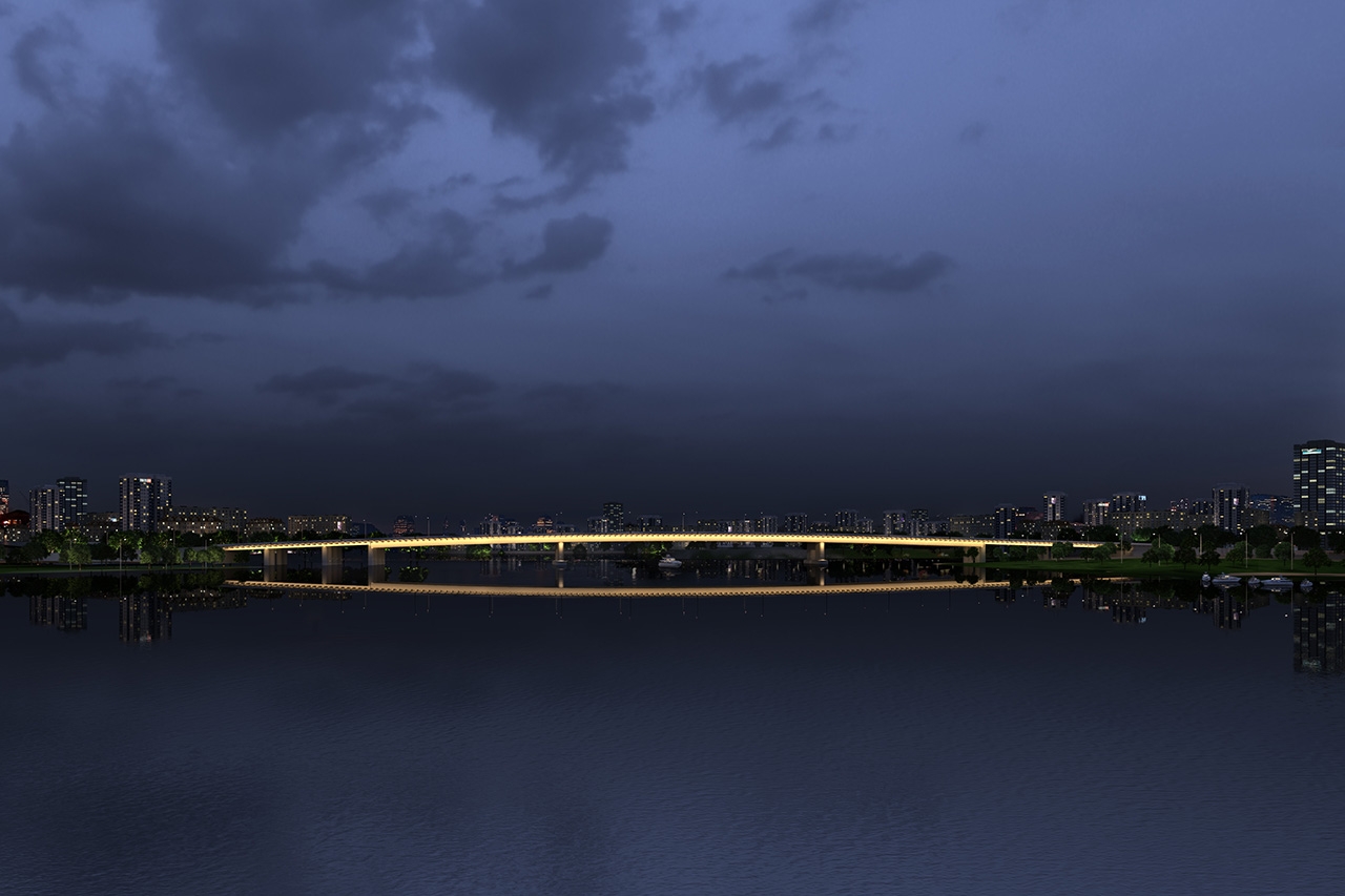 рхитектурно-художественная подсветка моста через Кожуховский затон в Москве